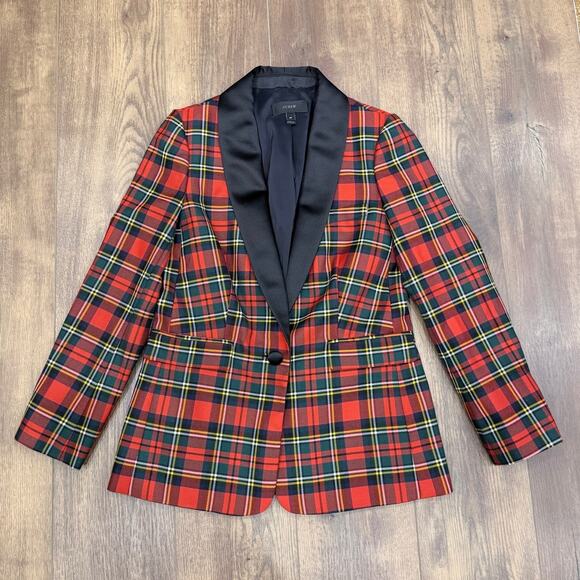 J.Crew Parke Tartan Plaid Blazer Satin Lapel Holiday Jacket Size 4 Petite - Picture 2 of 7